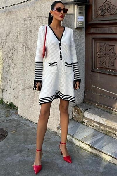 COTTONLAB Knitwear Sleeves Tassel Buttoned Dress 2849