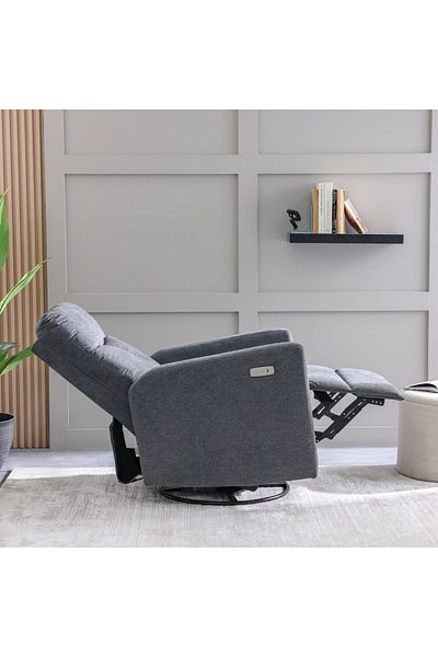 Danube Home Desi 1 Seater Electric Fabric Recliner with Swivel and Rocker - Grey L76xW90xH104cm