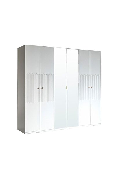 Danube Home Naples 6 Door Wardrobe with Mirror - Beige L238.2xW59.8xH220cm