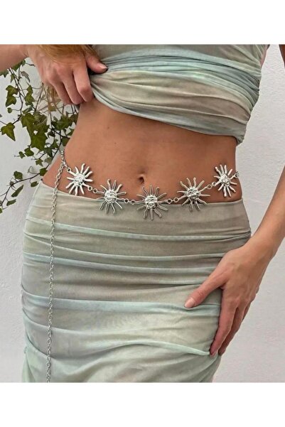 MODAM HİFA Large Sun Detailed Chain Belt Women's Belt Dress Belt Shirt Belt Coat Belt