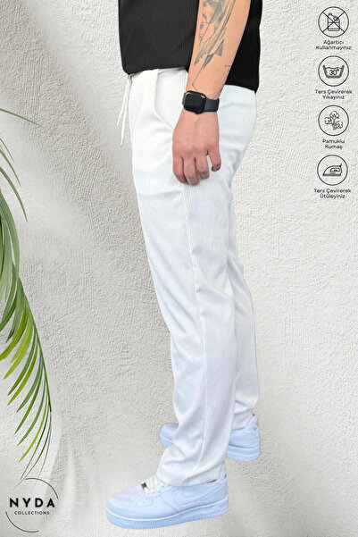 Nyda Collections Men's Corded Ottoman Fabric Seasonal Lycra Pocket Elastic Waist Lace-Up Trousers