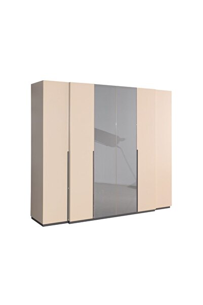 Danube Home Mulligan 6 Door Wardrobe W/2 Mirrors-Khaki L240.4xW61.8xH220cm
