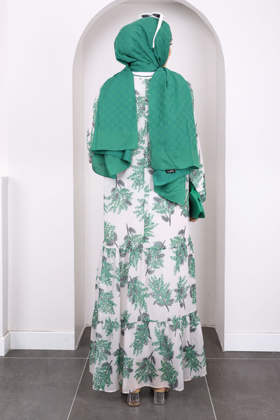 İmajButik Φόρεμα σιφόν με σμαραγδένιο πράσινο σχέδιο