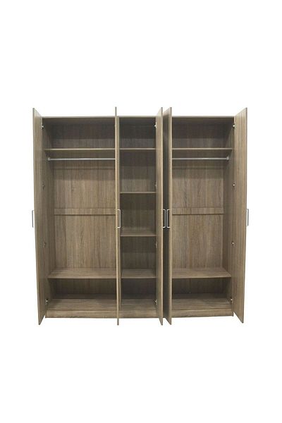 Danube Home Supreme 5 Door Wardrobe with Mirror - French Sonoma Oak L199.5xW52xH209cm