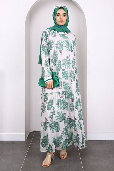 İmajButik Φόρεμα σιφόν με σμαραγδένιο πράσινο σχέδιο