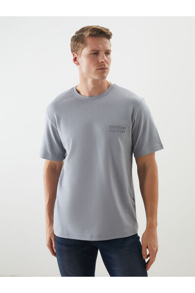 LC Waikiki Nevavm Men's T-Shirt with Oval Collar and Printed Design