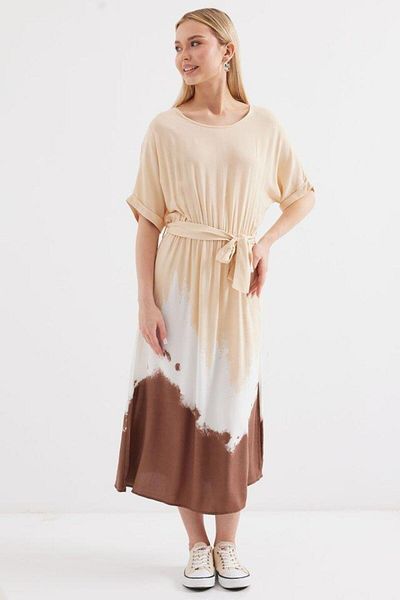 munn collection 2504 Rochie din viscoză cu mânecă scurtă cu model - crem