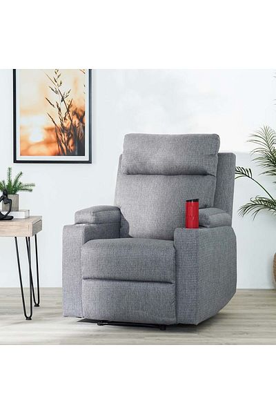 Danube Home Taylor1 Seater Fabric Power Recliner with Massage Options & Cup Holder - Grey L77xW84xH104cm