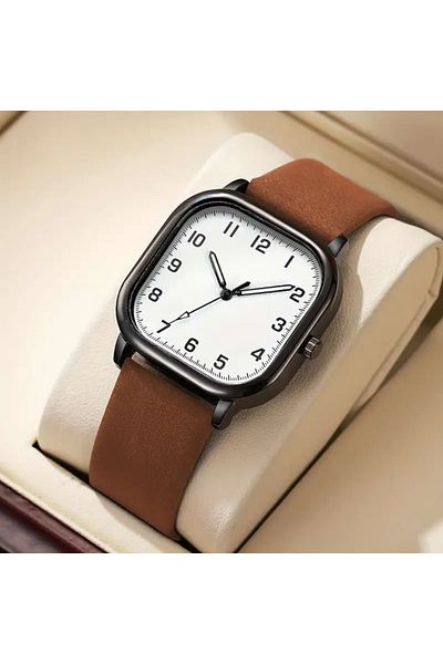 Feronnucci Men's Wristwatch Square Leather Band Analog Quartz Watch 610