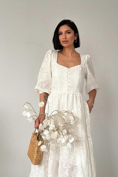1001moda Rochie Brode cu nasturi albi
