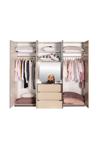 Danube Home Hanson 6 Door Wardrobe W/ 3 Drawers, Led And Mirror- D.Grey/Khaki L240xW69xH220cm