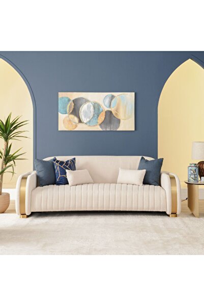 Danube Home Natsuda 3 Seater Fabric Sofa - Beige/Gold L229xW119xH85cm