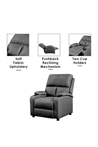 Danube Home Mystic 1 Seater Fabric Pushback Recliner with Cup Holder - Grey L83xW93xH103cm