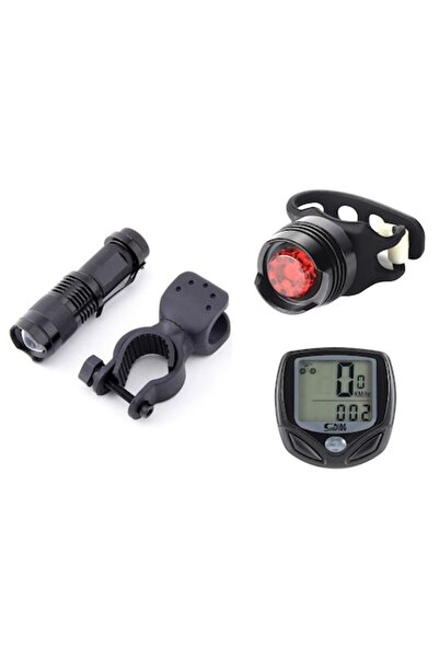 Carsons Set Lumini Bicicletă: Lumină Față 300Lm, Lumină Spate Ruby, Ciclocomputer Wireless - Negru