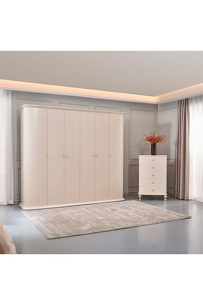 Danube Home Jasmine 6 Door Wardrobe - Light Beige L266.4xW60xH230cm