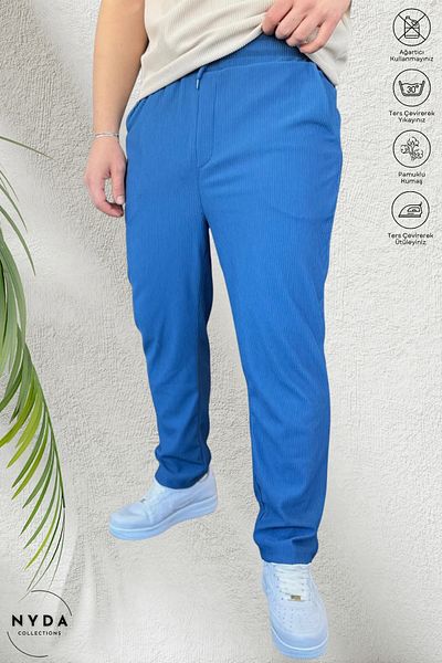 Nyda Collections Men's Corded Ottoman Fabric Seasonal Lycra Pocket Elastic Waist Lace-Up Trousers