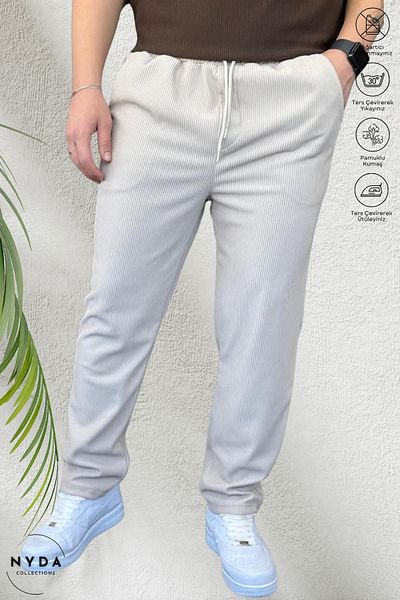 Nyda Collections Men's Corded Ottoman Fabric Seasonal Lycra Pocket Elastic Waist Lace-Up Trousers