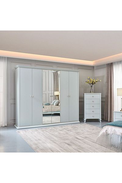Danube Home Bluebell 6 Door Wardrobe With Mirror - Light Blue L273.5xW60xH230cm