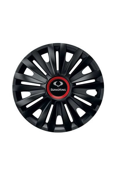 Autohelix MSA Set de 4 capace de roți negre cu inel roșu Royal R15 pentru gama auto SsangYoung