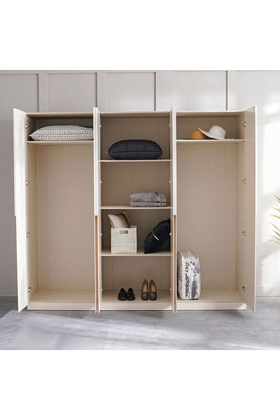 Danube Home New Poliana 6 Door Wardrobe - Beige L240xW61.5xH216cm