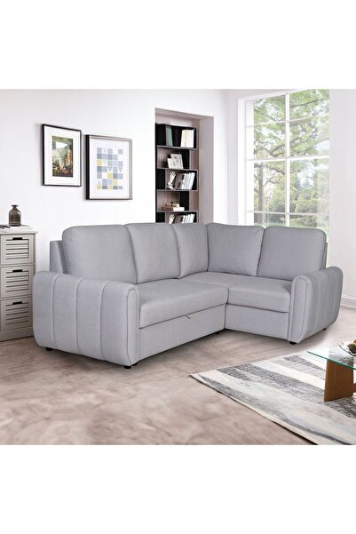 Danube Home Rosso 3 Seater Fabric Corner Sofa Bed - Light Grey L245xW227xH99cm