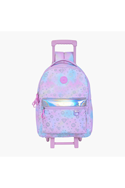 Pause حقيبة ظهر مطبوعة بعجلات بمقبض قابل للسحب وسحاب للإغلاق - ٢٧×١٠×٣١ سم