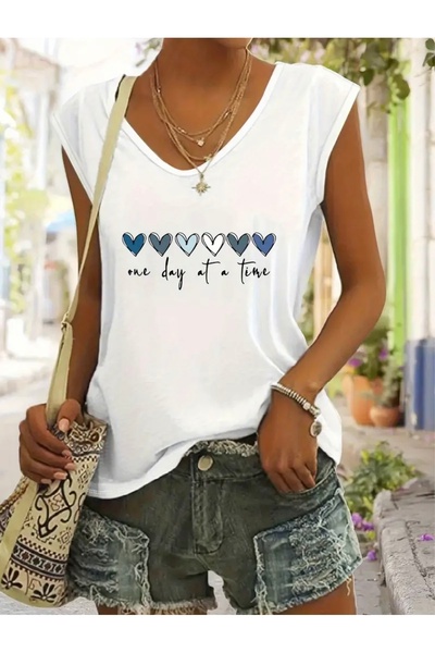 FUFLUNS تي شيرت نسائي بدون أكمام من BLUE HEARTS