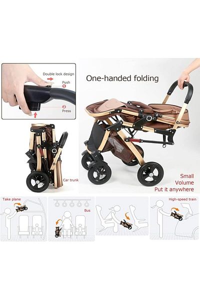 Mini Baby Foldable Baby Strollers, 2 in 1 Baby Stroller, Reversible, Adjustable Canopy (Color: Brown)