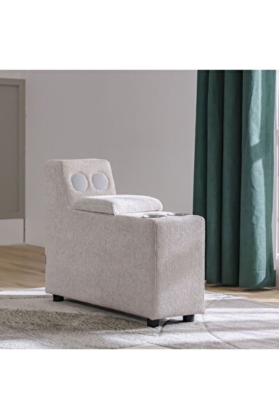 Danube Home Odum Fabric Console with Storage + Speaker + 2 Cup Holders + Charger - Grey/White L30xW99xH75cm