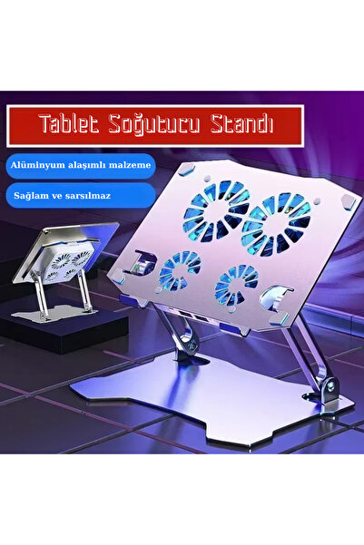 SHIPMENT Alüminyum Alaşımlı Tablet Soğutucu 4 Fanlı Stand Çok Fonksiyonlu Kat...