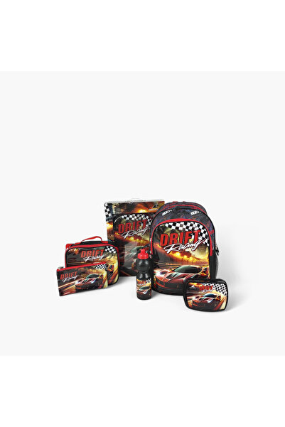 Royal Falcon 5-Piece Drift Racing Print 16-inch Trolley Backpack Set - 41x30x17 cms