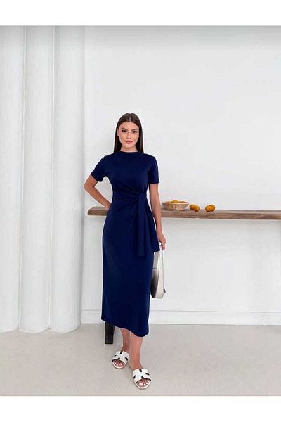 lobivia Women's Navy Blue Modaf Fabric Side Lacing Detail Dress
