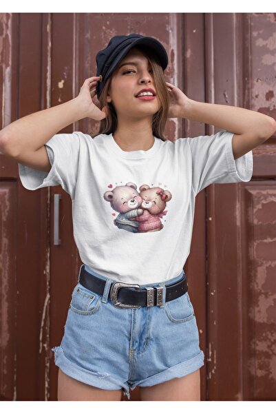 ArtYus Women's Collar Transfer Printed Round Neck Short Sleeve T-Shirt