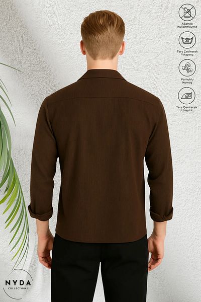 Nyda Collections Men's Corded Ottoman Fabric Lycra Seasonal Long Sleeve Shirt