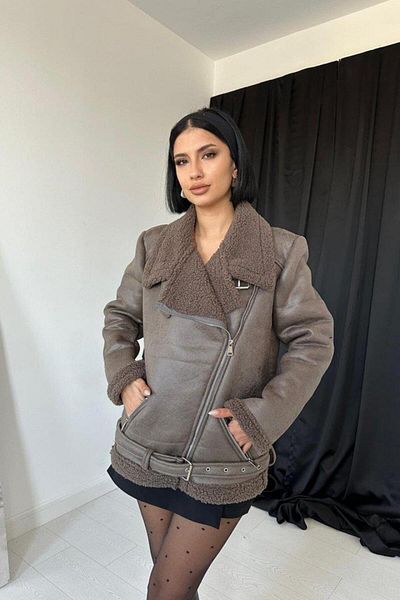 Butik Jachetă de blană cu epoleți kaki
