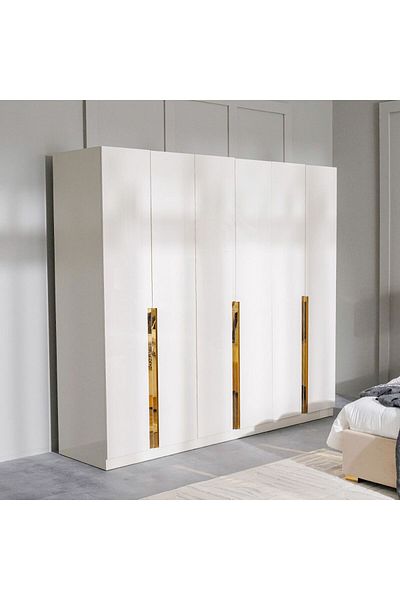 Danube Home New Poliana 6 Door Wardrobe - Beige L240xW61.5xH216cm