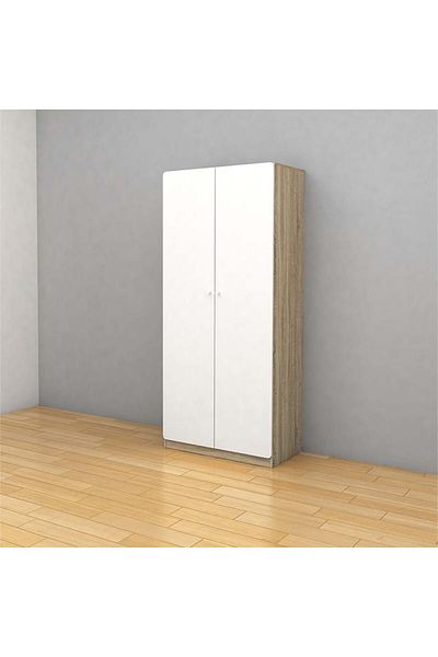Danube Home Kinder 2 Door Wardrobe - White/Sonoma Oak L80xW45xH180cm