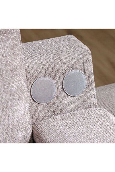 Danube Home Odum Fabric Console with Storage + Speaker + 2 Cup Holders + Charger - Brown L30xW99xH75cm