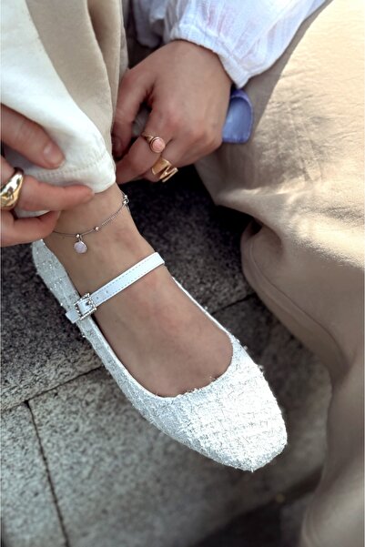 I Love Shoes Edwons Tweed Patterned Women's Ballerina White