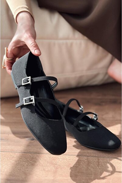 I Love Shoes حذاء باليرينا نسائي من Harwor بإبزيم ساتان باللون الأسود