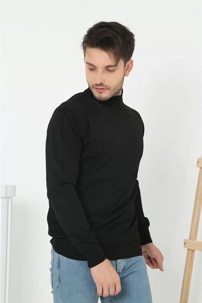 SuQ    Men's Half Turtleneck Sweater - Black