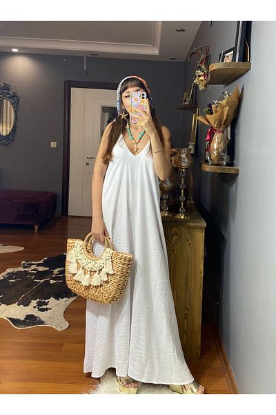 MODAGK Ayrobin Fabric Dress with Strap -White