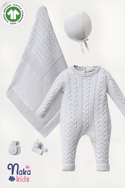 Naka Concept Gots Certified 100% Organic Cotton Baby Boy 5 Piece Knitwear Hospital Release Set