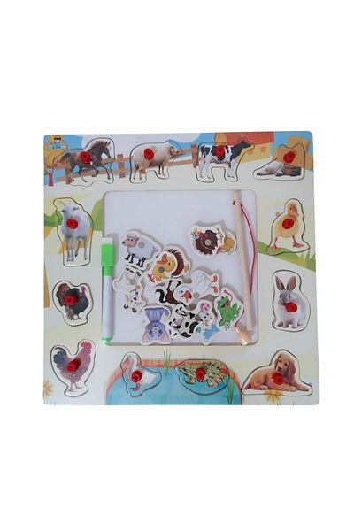 OEM Set educațional 3 în 1 cu animale domestice, tablă de desen și puzzle de pescuit, multicolor, 30 cm