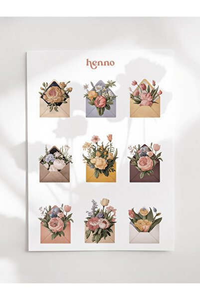Henno Vintage Zarftaki Çiçekler Temalı Sticker Seti (1 adet A6) | Ajanda, Def...