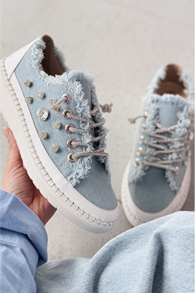 I Love Shoes Monove Taş Detaylı Açık Mavi Jean Kadın Spor Ayakkabı