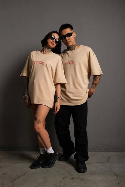 SuQ Men's Back Printed Oversize T-shirt - Beige