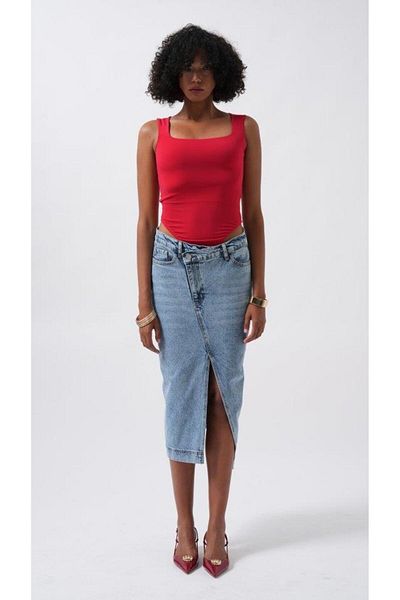 modamtn Square Collar Thick Strap Bodysuit
