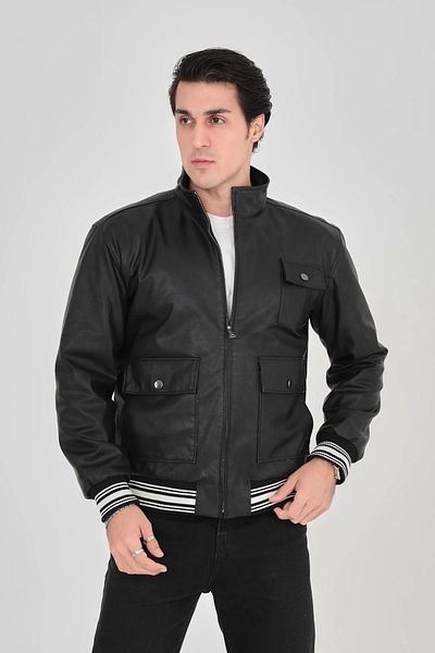 SuQ Men's Zippered Fiber and Lined Faux Leather Jacket - Black