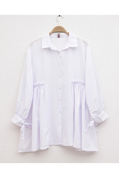 Vİ&FA BUTİK Women's Sleeve Lace Front Ruffle White Shirt-Tunic